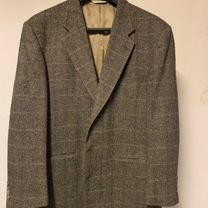 Men’s Blazer Sport Coat Tweed 100% Wool Brown Beige Herringbone 46L Evan Picone